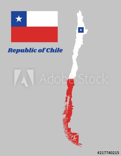 Red and White with a Name and the Square Logo - Map outline of and flag Chile, a horizontal bicolor of white and red