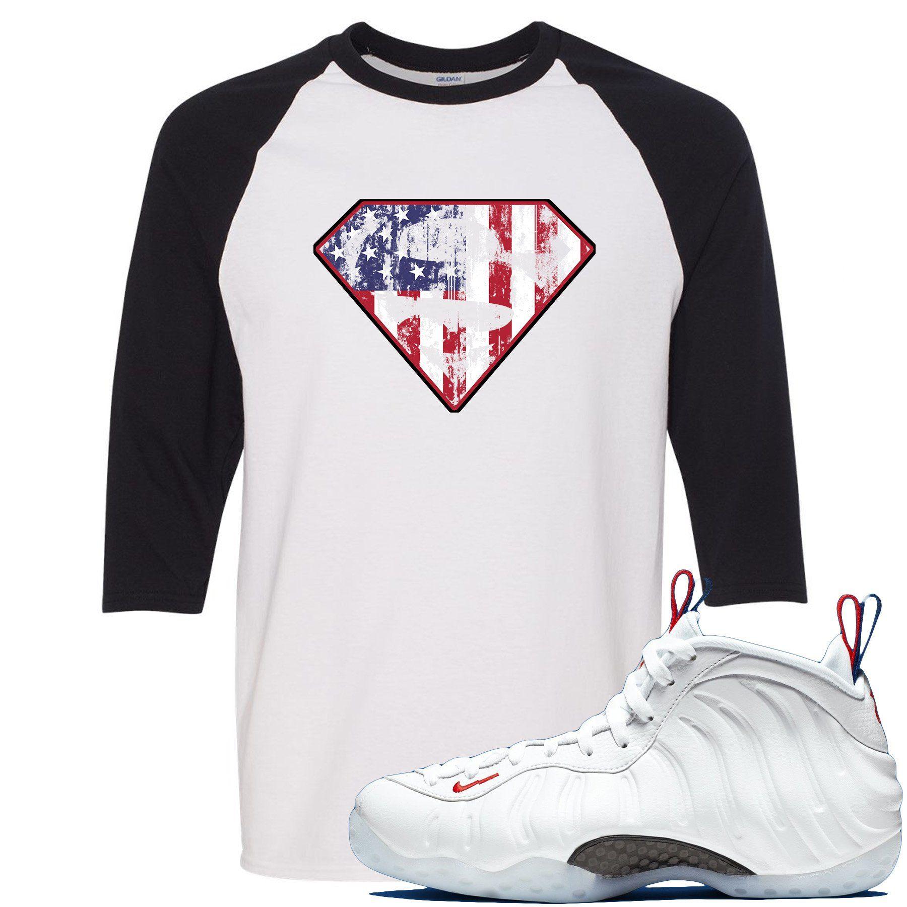 Foamposite Logo - Nike WMNS Air Foamposite One USA Sneaker Match Distressed Super Logo White And Black Raglan T Shirt