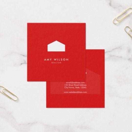 Red and White with a Name and the Square Logo - Modern Red and White House Realtor Square Business Card. Business