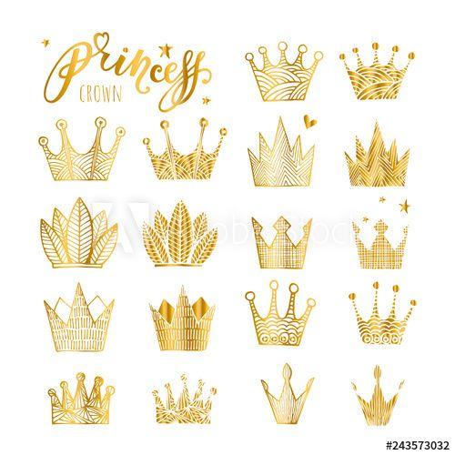 Crowns Logo - Set of doodle sketch crowns for your design. Gold crowns logo set ...