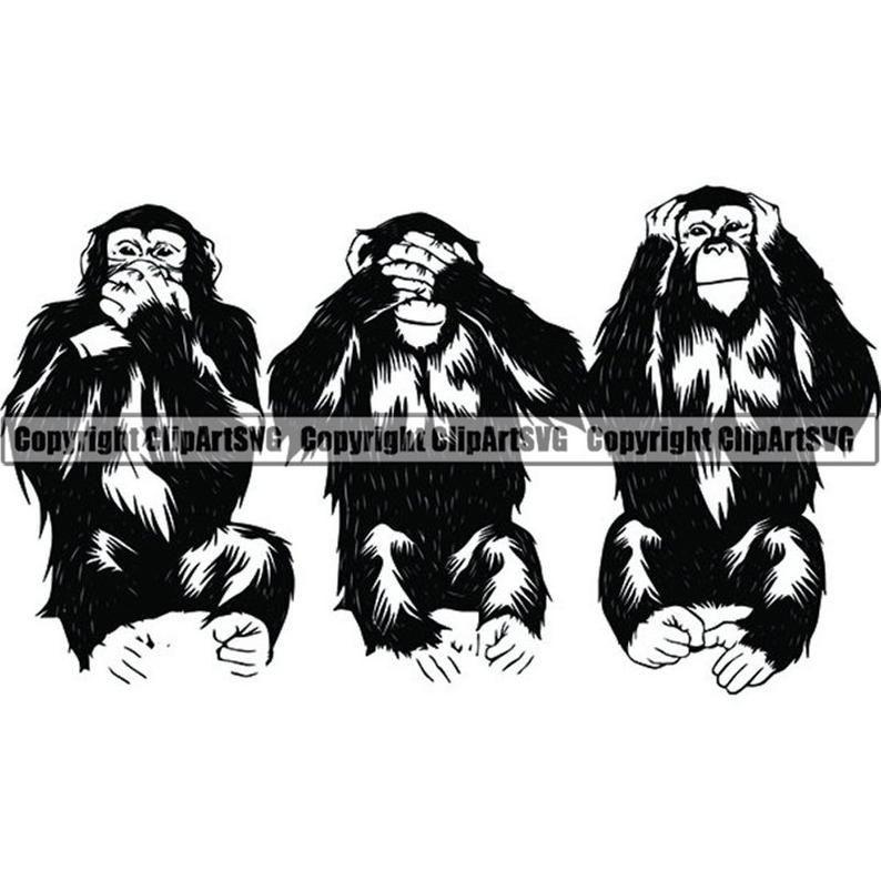 Chimpanzee Logo - Monkey #6 Speak See Hear No Evil Gorilla Ape Chimpanzee Primate Jungle Wild  Wildlife Animal Logo .SVG .PNG Clipart Vector Cricut Cut Cutting