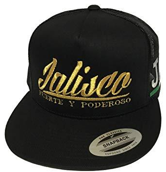 Jalisco Logo - Jalisco Fuerte y Poderoso Hat Black Mesh Snapback 2 Logos at Amazon