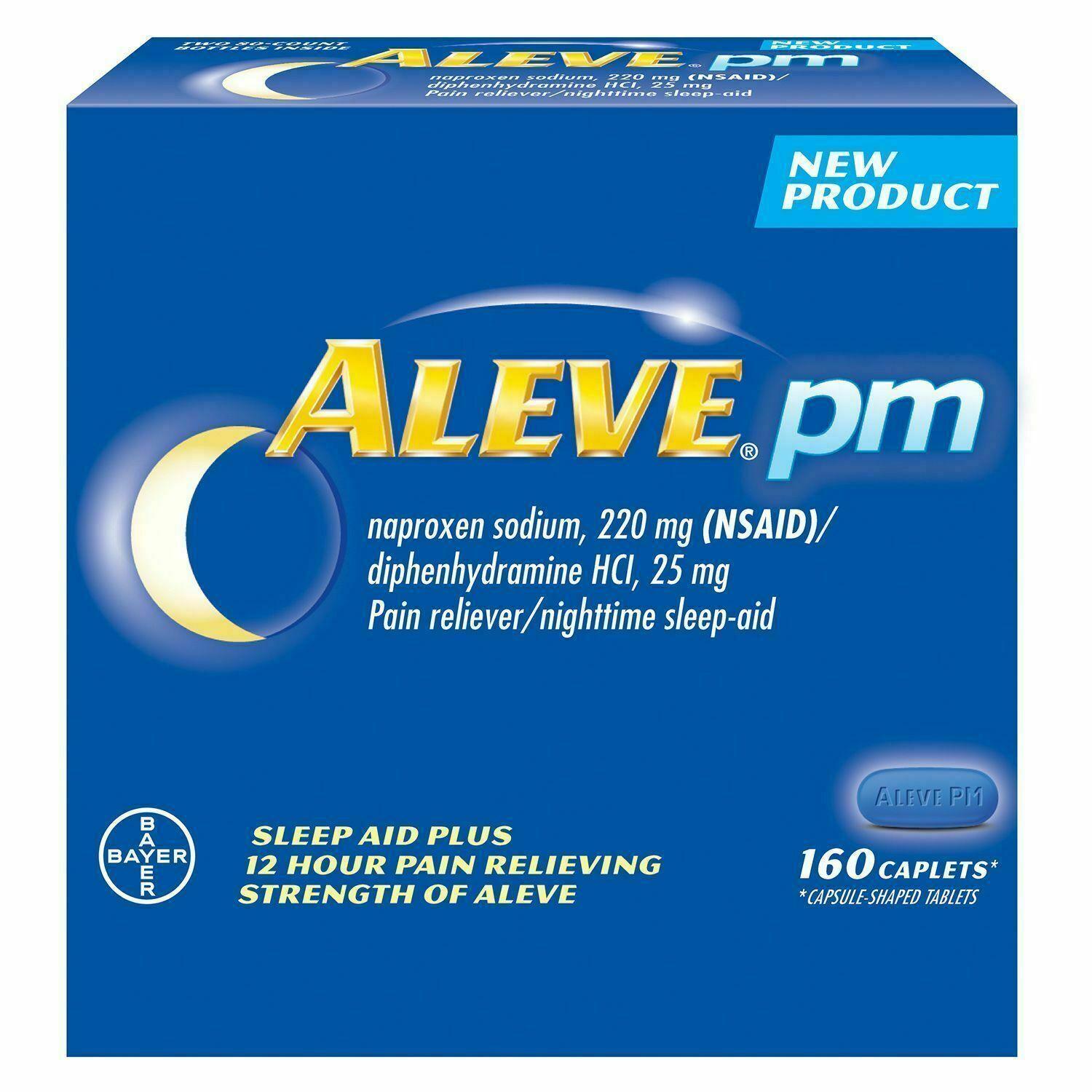 Aleve Logo - Aleve PM 160 Caplets Total Naproxen Sodium 220mg NSAID / Diphenhydramine 25  MG