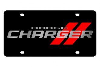 Charger Logo - Eurosport Daytona® 2473N-1 - MOPAR Lazertag Black License Plate with Silver  / Red Dodge Charger New Logo and Emblem