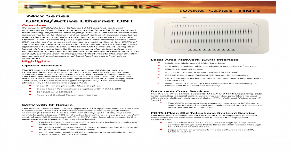 iPhotonix Logo - 74xx Series GPON/Active Ethernet ONT - Series ONTs 74xx Series GPON ...