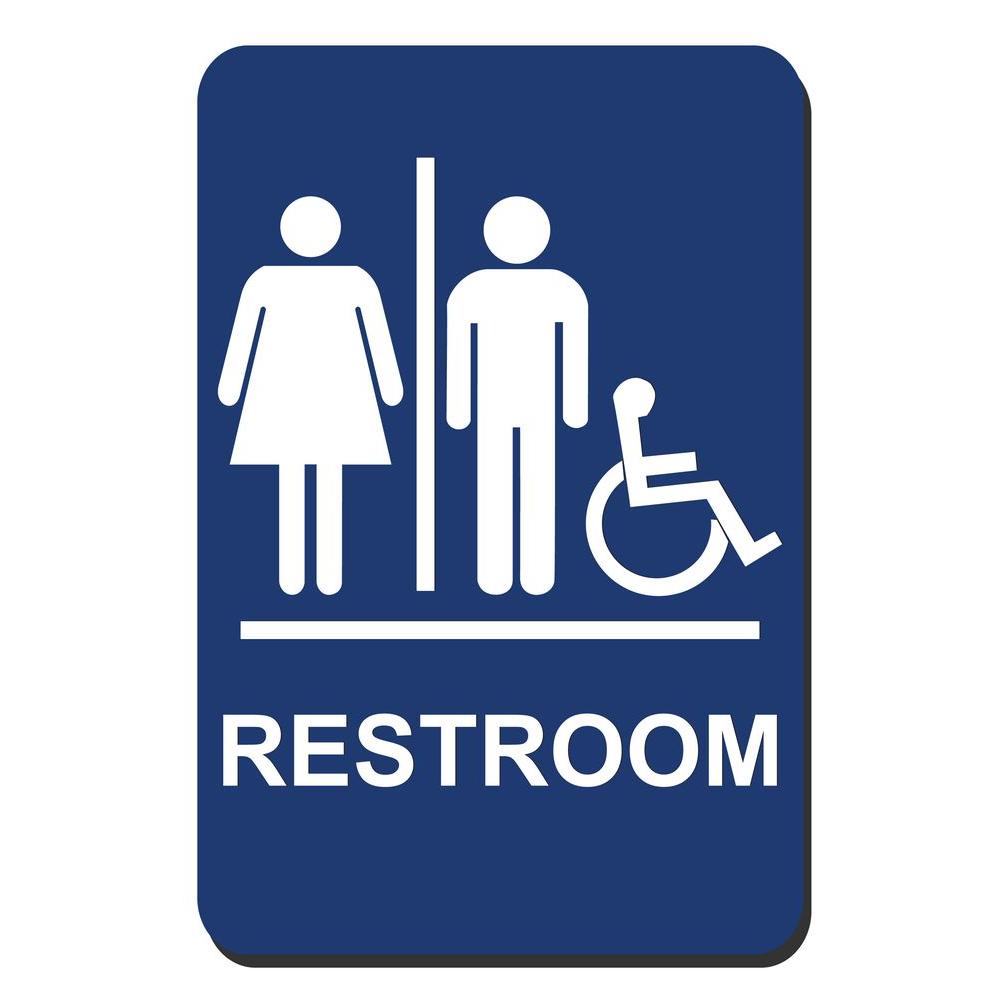Restroom Logo - Lynch Sign 6 in. x 9 in. Blue Plastic Restroom Braille Accessible Sign
