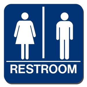 Restroom Logo - Lynch Sign 8 in. x 8 in. Blue Plastic with Braille Restroom Sign-UNI-18 -  The Home Depot