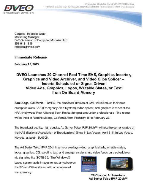Dveo Logo - DVEO Launches 20 Channel Real Time EAS, Graphics ... - Dveo.com
