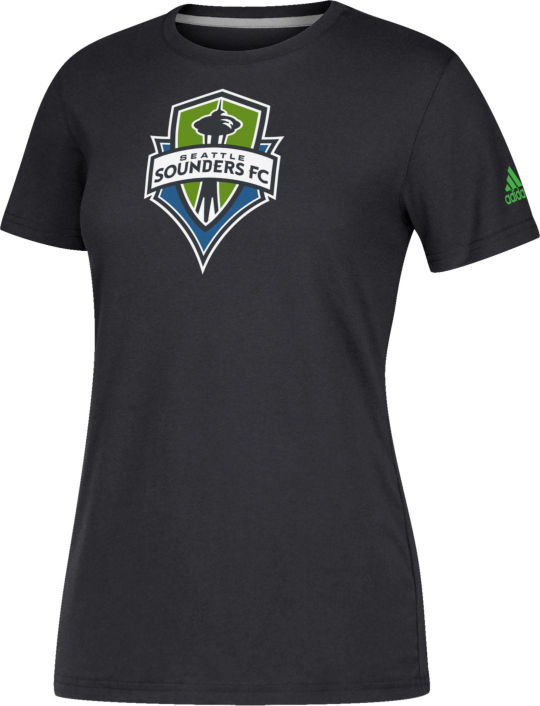 Sounders Logo - Adidas Women's Seattle Sounders Logo Performance Black T Shirt