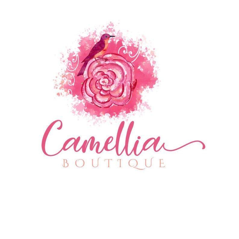 Camellia Logo - Camellia Flower Logo, Bird Logo, Pink Watercolor Logo, Florist Logo, Pink  Flowers Logo, Shop Logo, Logo Design Branding, Store Logo Design