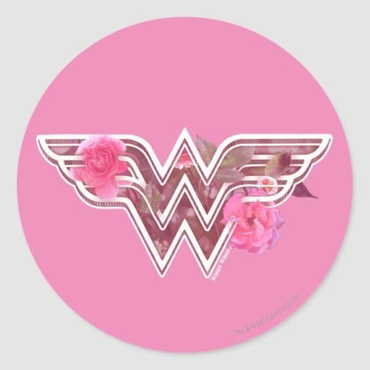 Camellia Logo - Wonder Woman Pink Camellia Flowers Logo Classic Round Sticker