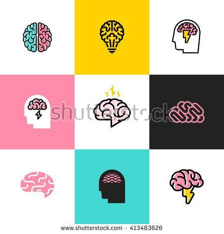 Creativity Logo - Brain, brainstorming, idea, creativity logo and icon. Set of flat
