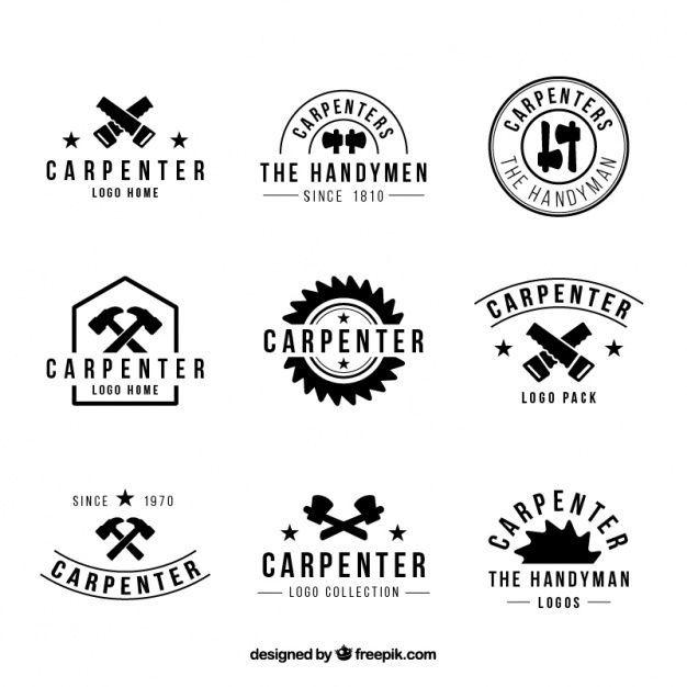 Carpenter Logo - Nine logos for carpentry, black and white Free Vector. Logos