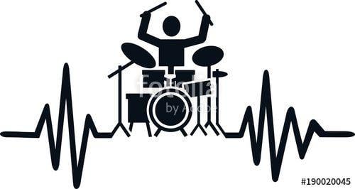 Drummer Logo - Drummer heartbeat line with drummer silhouette