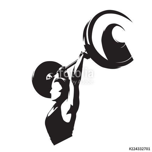 Weightlifting Logo - Weight lifter woman, strong girl lifting big barbell. Isolated