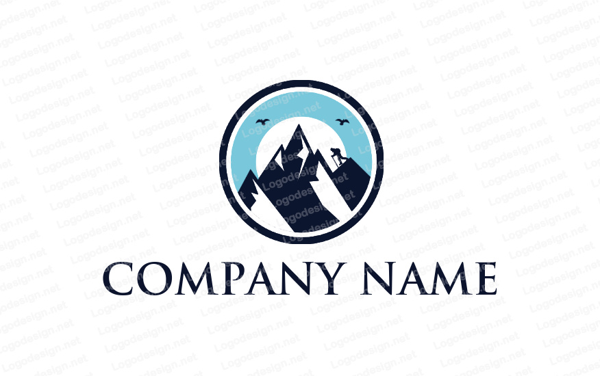 Hiker Logo - hiker on snow mountains with bird and sun | Logo Template by ...