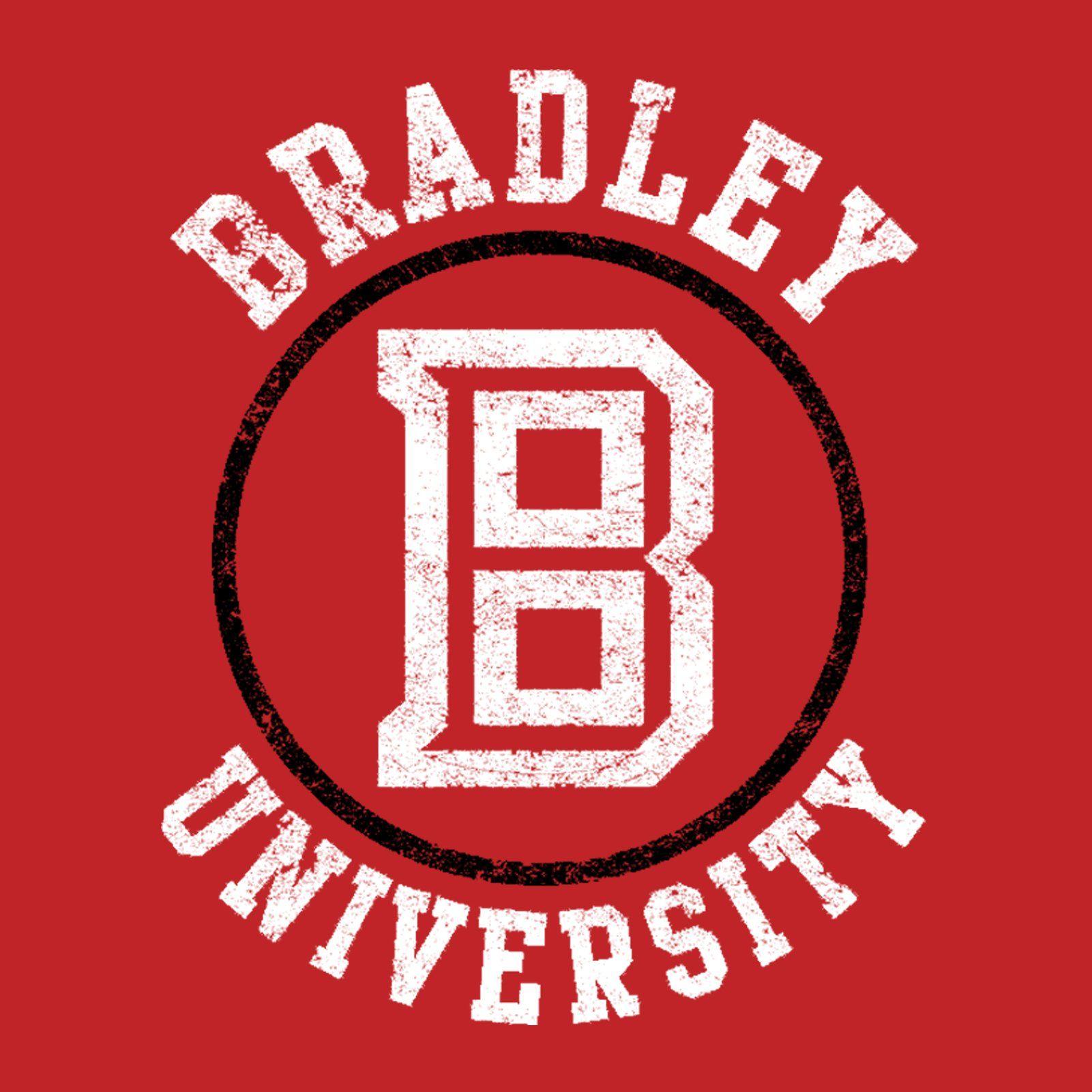 Bradley Logo - Distressed Circle Logo Bradley University Basic Cotton Short Sleeve T Shirt  - Red