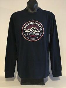 Abrecrombie Logo - Details about Abercrombie & Fitch Mens Navy Blue Applique Logo T-Shirt Top  L NEW WITH TAGS