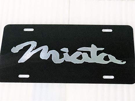 Miata Logo - Diamond Etched Mazda Miata Logo Car Tag on Black