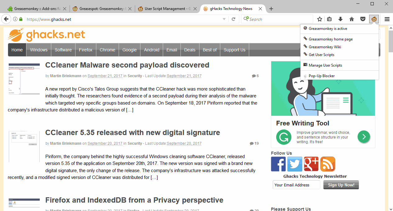 Greasemonkey Logo - Greasemonkey 4: Firefox 57 compatibility - gHacks Tech News