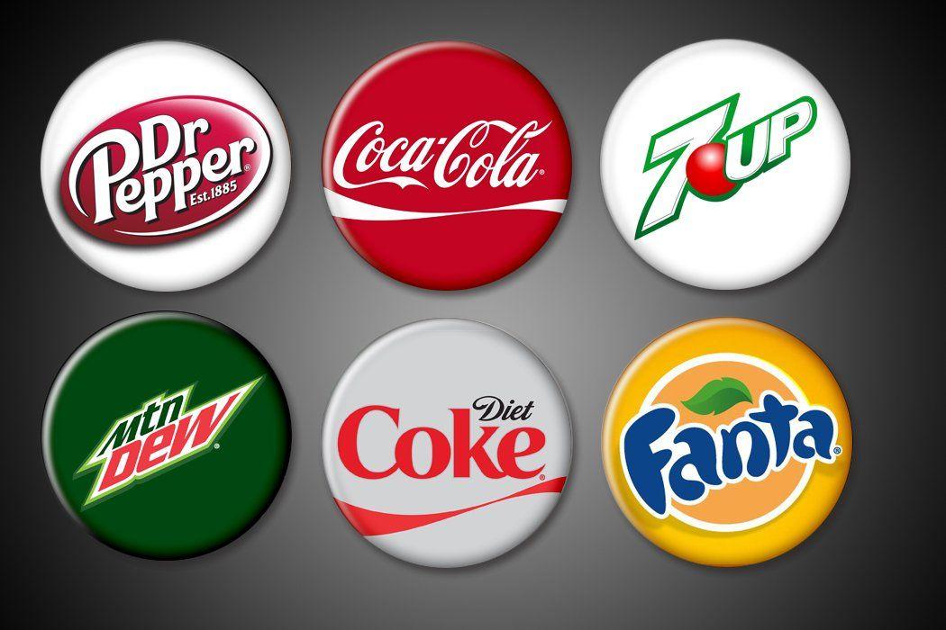 Soada Logo - Soda Logos Pins or Magnets set of 6 Coke, Diet Coke