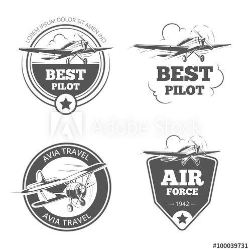 Avation Logo - Vintage biplane and monoplane emblems set. Airplane and aircraft ...