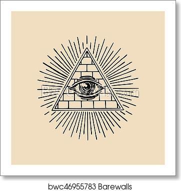 Masonic Logo - All Seeing Eye. Freemasonry Pyramid Vector Illustration. Engraving Masonic Logo, Emblem. Art Print Poster