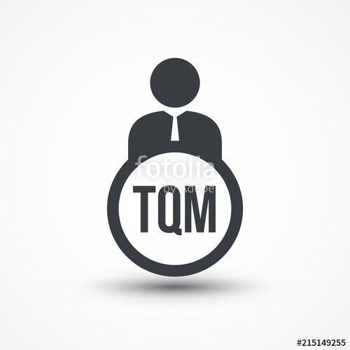 TQM Logo - Human flat icon with word TQM total quality management Stock image