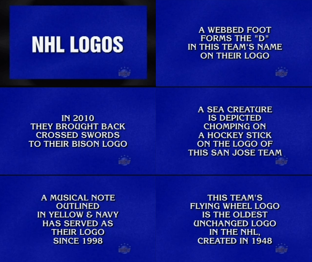 Jepardy Logo - Jeopardy used NHL Logos as a category, contestants can't get them