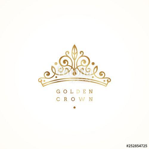Tiara Logo - Elegant golden crown logo on white background. Vector illustration