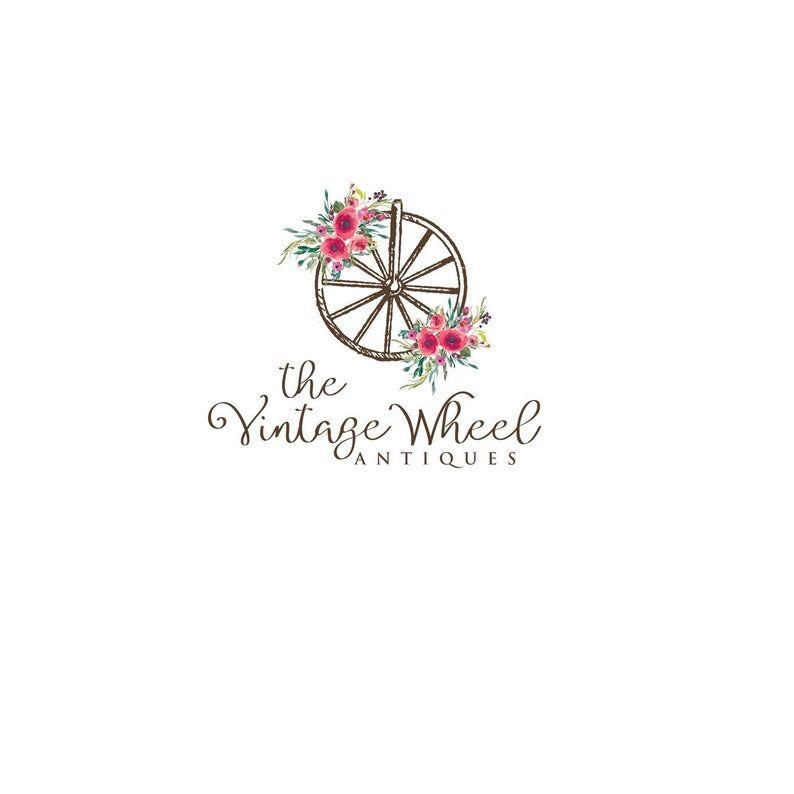 Wagon Logo - Vintage Wagon Wheel Logo Design, Floral Antique Logo, Farm Logo, Custom  Vintage Boutique Logo Branding, Farmers Market Logo, Pink Flowers
