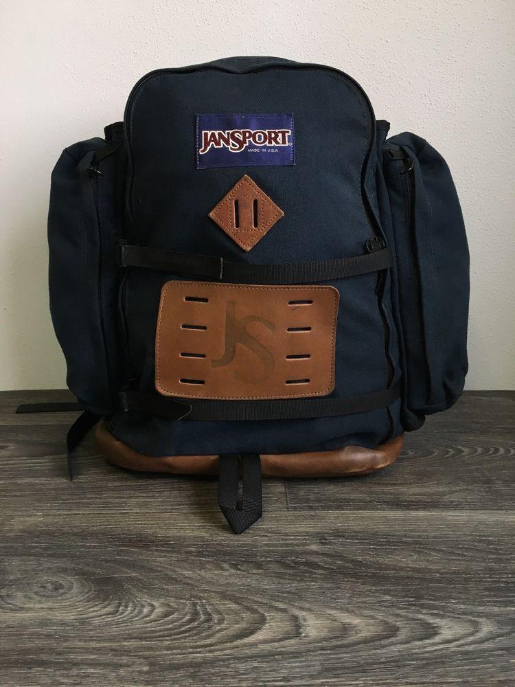 JanSport Logo - JANSPORT Backpack Vtg Leather Bottom Logo Patch School Bag USA Blue