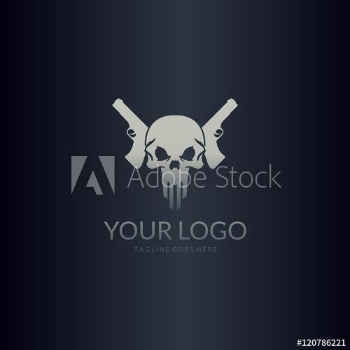 Guns Logo - Skull with guns logo. Excellent logo for computer game or studio
