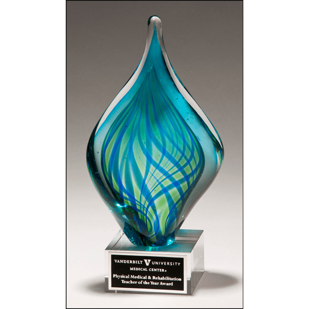 Blue and Green Twist Logo - Blue and Green Art Glass Twist Award with Clear Glass Base