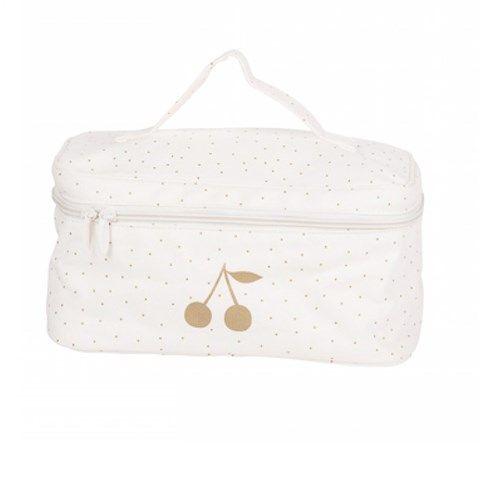 Bonpoint Logo - Bonpoint White Vanity Bag with Gold Dots and Cherry Logo | AlexandAlexa