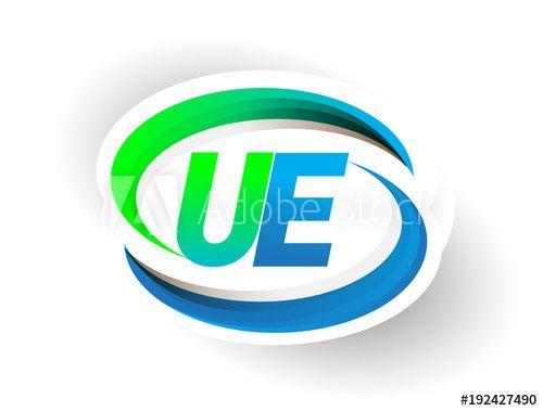 UE Logo - initial letter UE logotype company name colored blue and green ...