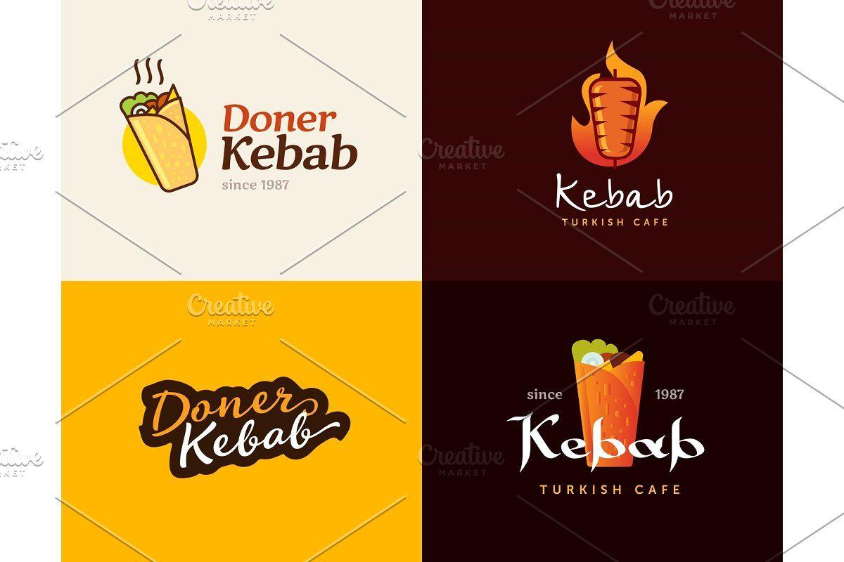 Doner Logo - Set of doner kebab logo templates. Vector creative labels for Turkish and Arabian fast food restaurant