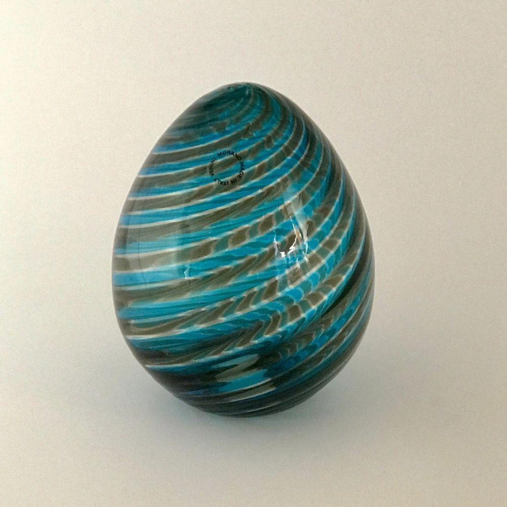 Blue and Green Twist Logo - Venini Murano Italy Art Glass Egg with Blue & Green Twist 2002