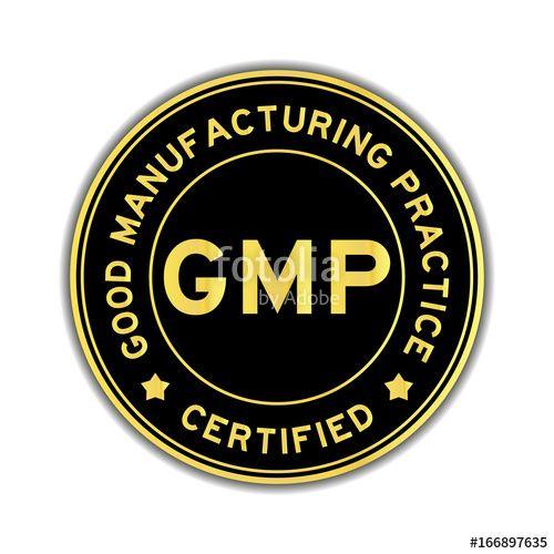 GMP Logo - Black and gold color GMP (Good Manufacturing Practice) certified