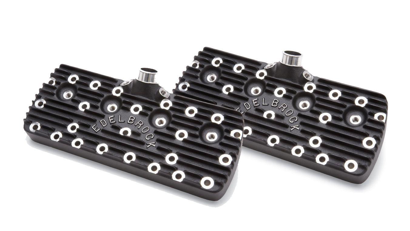 Edelbrock Logo - Edelbrock 11263 Cylinder Head, Ford Flathead Cylinder Heads, 65 cc Chamber, Block Letter Edelbrock Logo, Aluminum, Black, 24 Stud, Ford Flathead, Pair