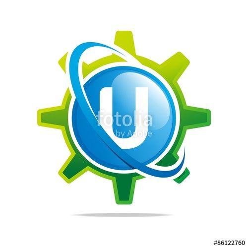 Blue Letter U Logo - Logo Circle Globe Gear Letter U Blue Abstract Vector Symbol