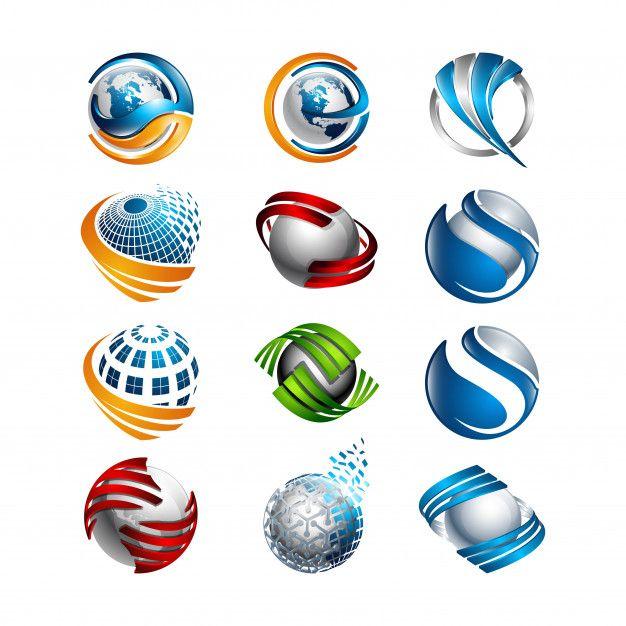 Glossy Logo - 3D set abstract round glossy logo spheres various Vector. Premium