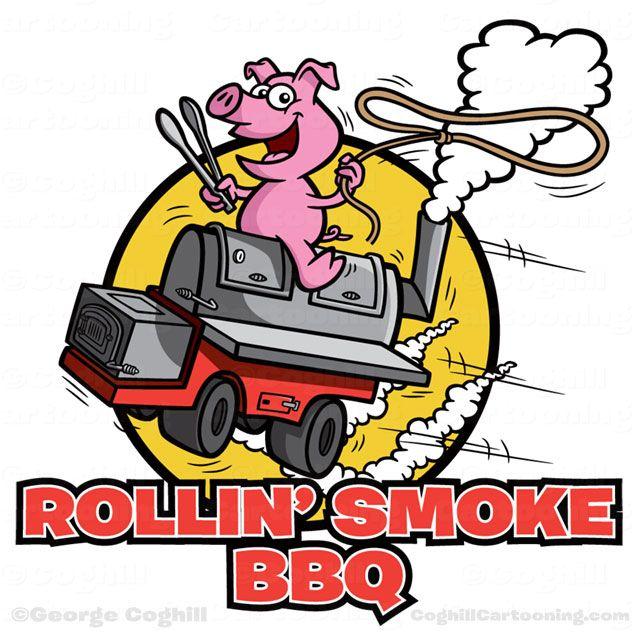 Smoker Logo - Pig On BBQ Smoker Grill Cartoon Logo' Smoke