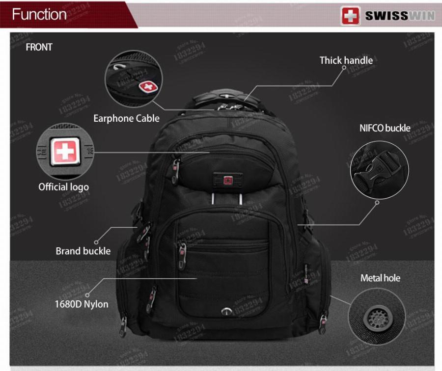 Swisswin Logo - Swisswin 17 Inch Men's Laptop Backpack Waterproof Nylon Notebook ...