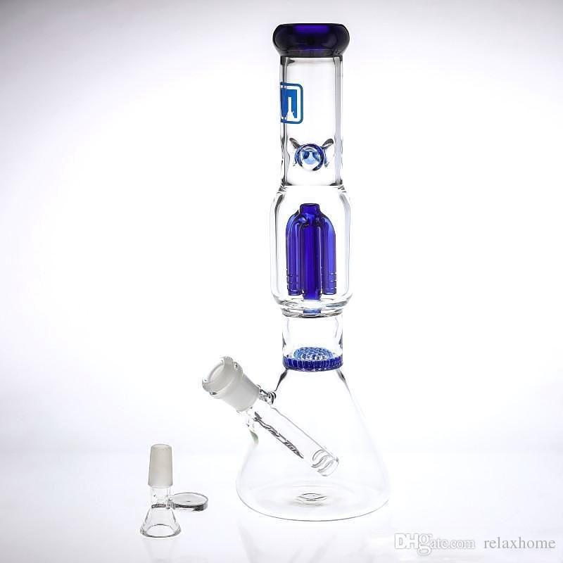 Beaker Logo - M Logo Recycler Oil Rigs Glass Bongs Beaker Arm-Tree Perc Honeycomb Perc  Glass Pipe Dab Rig Bongs Water Pipes Match Free Bowl Downstem