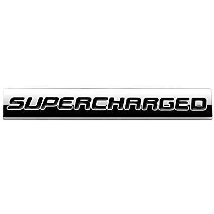 Supercharged Logo - Chrome Finish Metal Emblem Supercharged Badge (Black Letter)