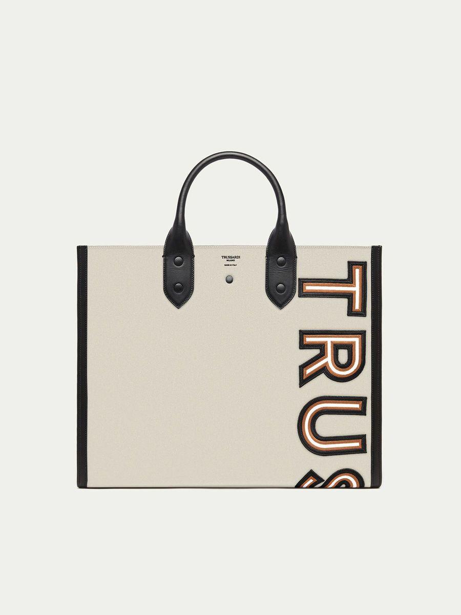 Trussardi Logo - Shopping bag with logo patch | Trussardi ®