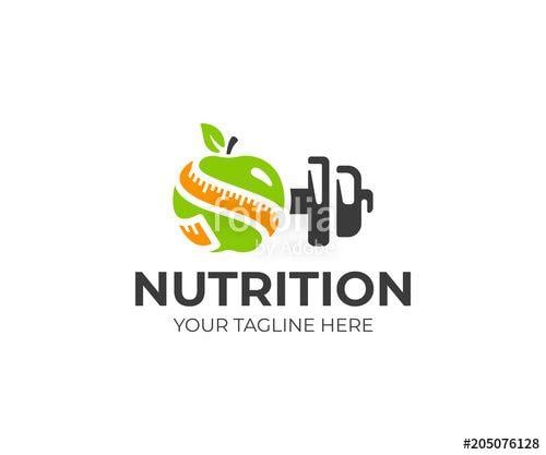 Nutritionist Logo - Sports nutrition logo template. Green apple with measure tape