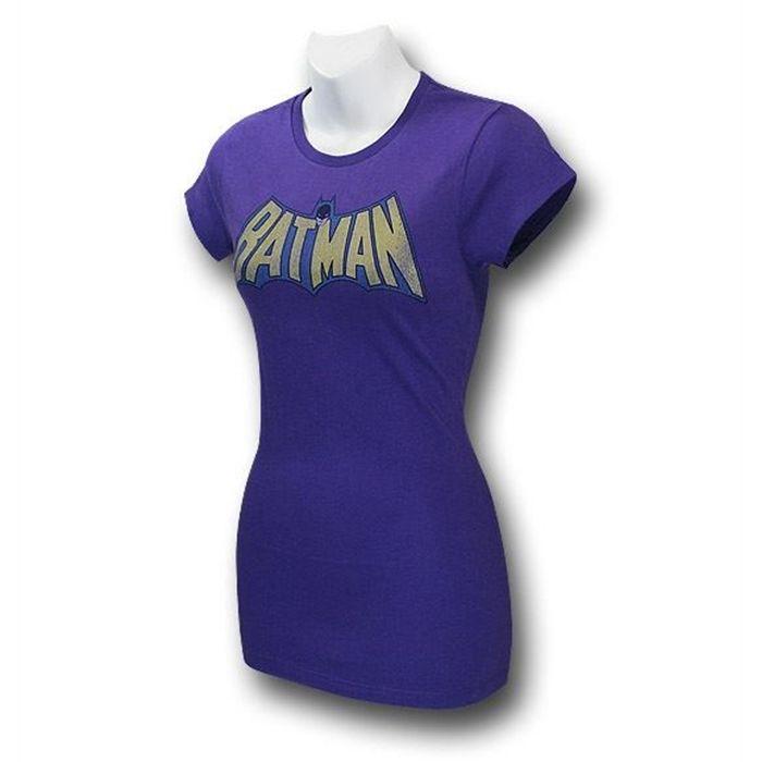 Superherostuff.com Logo - Batman Women's Distressed Logo Purple T-Shirt