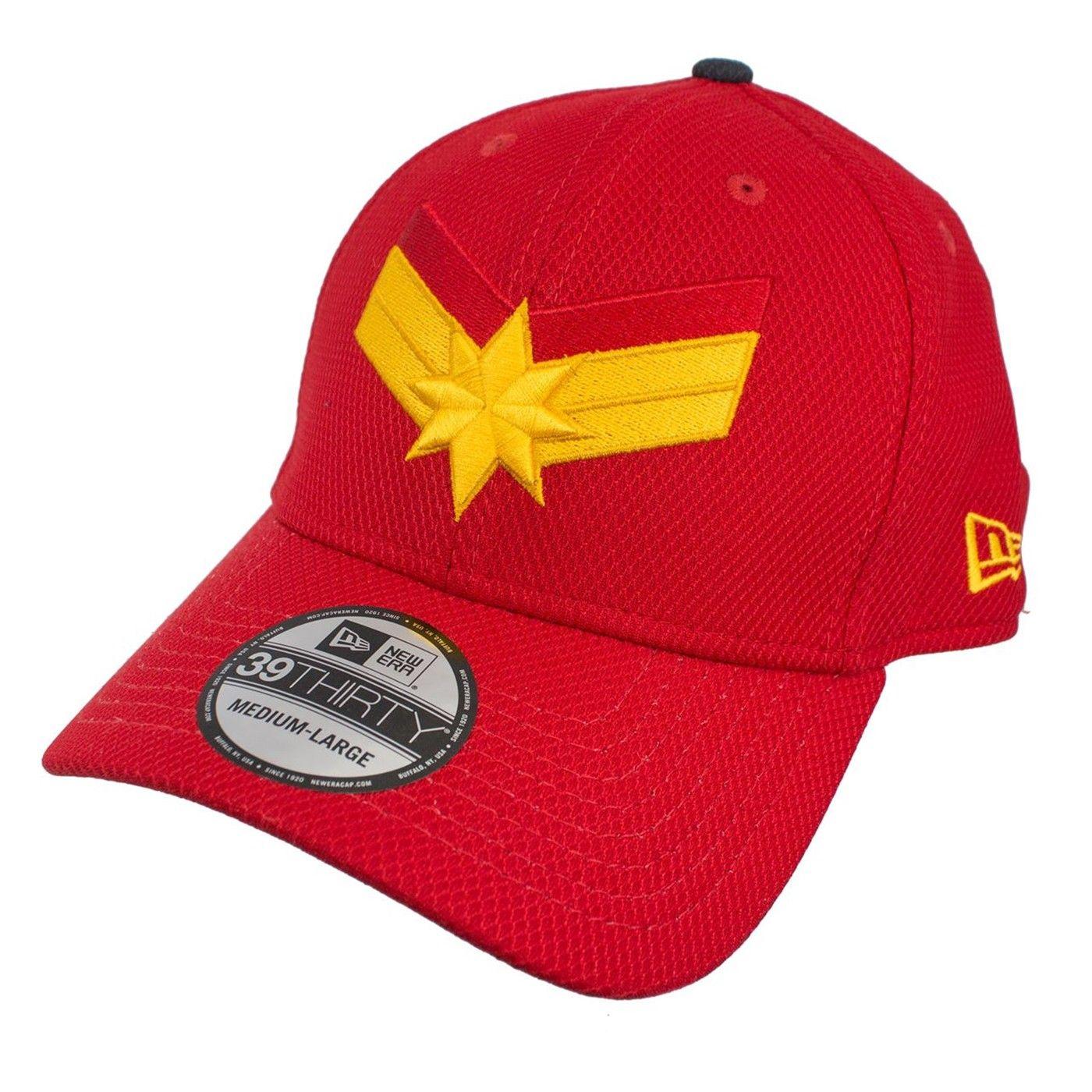 Superherostuff.com Logo - Captain Marvel Scarlet Red New Era 3930 Flex Fit Hat